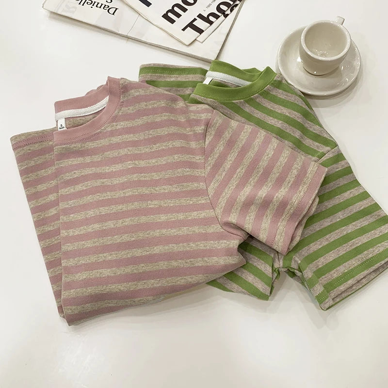 Summer Short Sleeve Striped T-Shirts Versatile Women Knitted Basic Casual Tops Female Cozy Loose Cotton Tees 2023 Harajuku Shirt