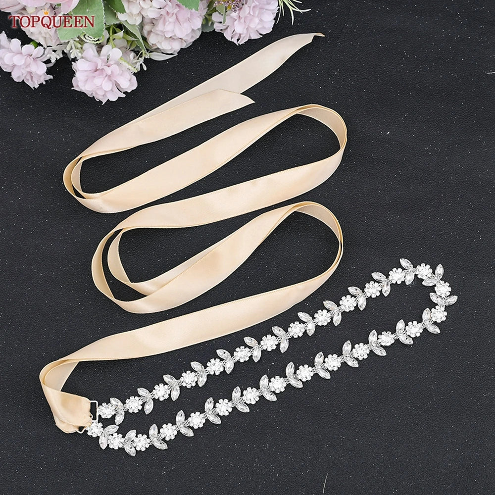 TOPQUEEN Rhinestone Belts for Bridal Dresses Silver Alloy Belt for Girls Cheap Diamond Wedding Belt Fancy Belt for Women S440