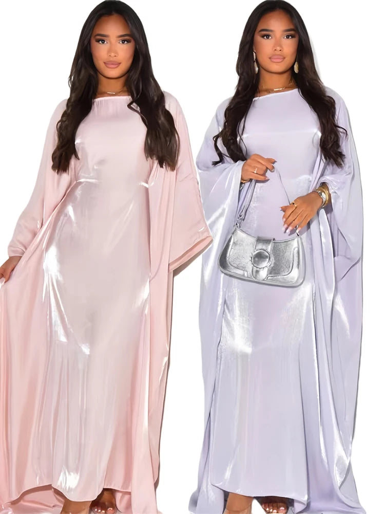 Ramadan Eid Satin Batwing Butterfly Abaya Dubai Luxury 2024 Muslim Maxi Kaftan Dress Abayas For Women Kebaya Robe Femme Vestidos