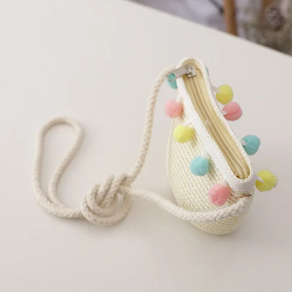 Handmade Summer Children Girls Shoulder Bag Daisy Flower Straw Messenger Bag Kids Keys Coin Purse Cute Princess Mini Handbag