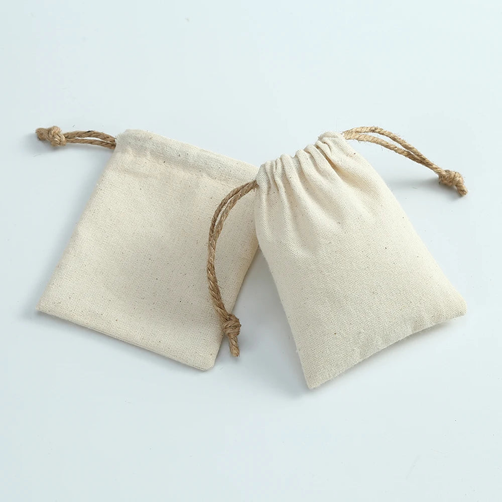 10 Cotton Burlap Jewelry Packaging Pouches Organizer Wedding Christmas Party Candy Bag Present Mariage Jute Drawstring Gift Bag