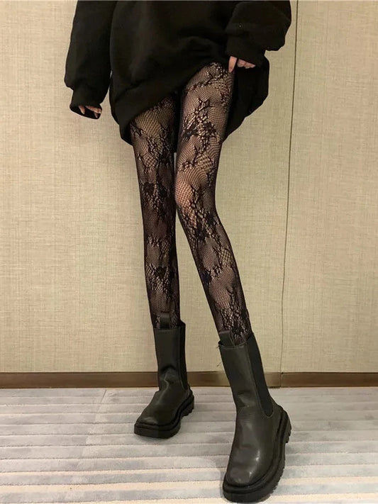 Tossy Classic Lolita Hollowed Out Lace Mesh Sexy Leggings Retro Floral Rattan White Stocking Club Hot Tights Japanese Pantyhose