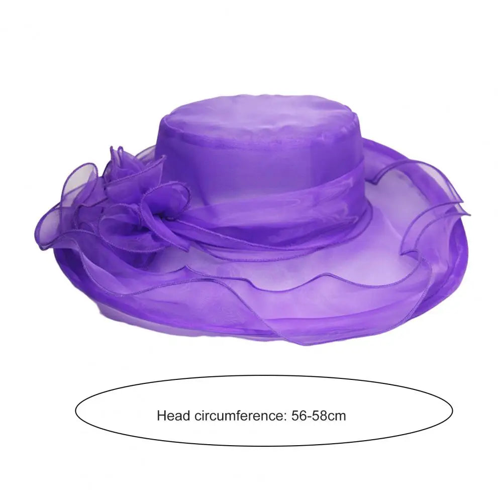 Stylish Lady Party Cap Royal Flat Top BIg Brim Lady Party Cap  Anti-UV Women Sun Hat Headwear