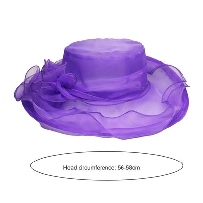 Stylish Lady Party Cap Royal Flat Top BIg Brim Lady Party Cap  Anti-UV Women Sun Hat Headwear