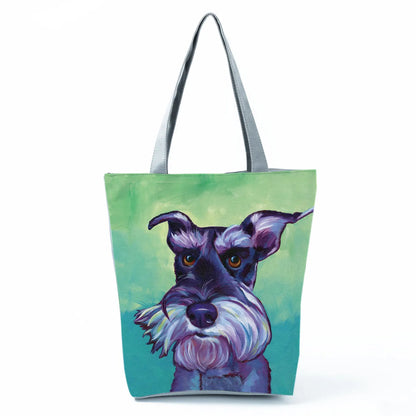 Color Painting Funny Bull Terrier Dog Print Shopping Bags Animal Tote Women School Traveling Shoulder Bag Ladies Casual Handbag