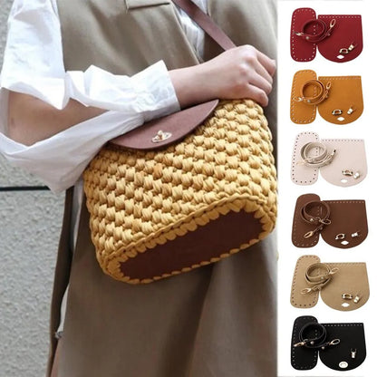 3Pcs/Set Faux Leather Shoulder Bag Bottom Strap Woven Bag Set Shoulder Strap Crochet Bag Handmade Bag Backpack Accessories