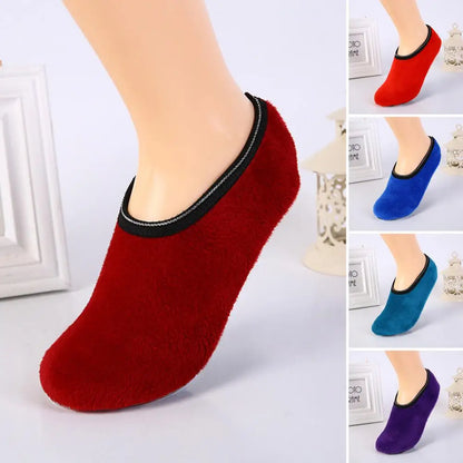 1 Pair Winter Floor Socks Non-slip Rough Sole Thicken Padded Washable Keep Warm Low Tube Contrast Color Women Socks Home Wear So