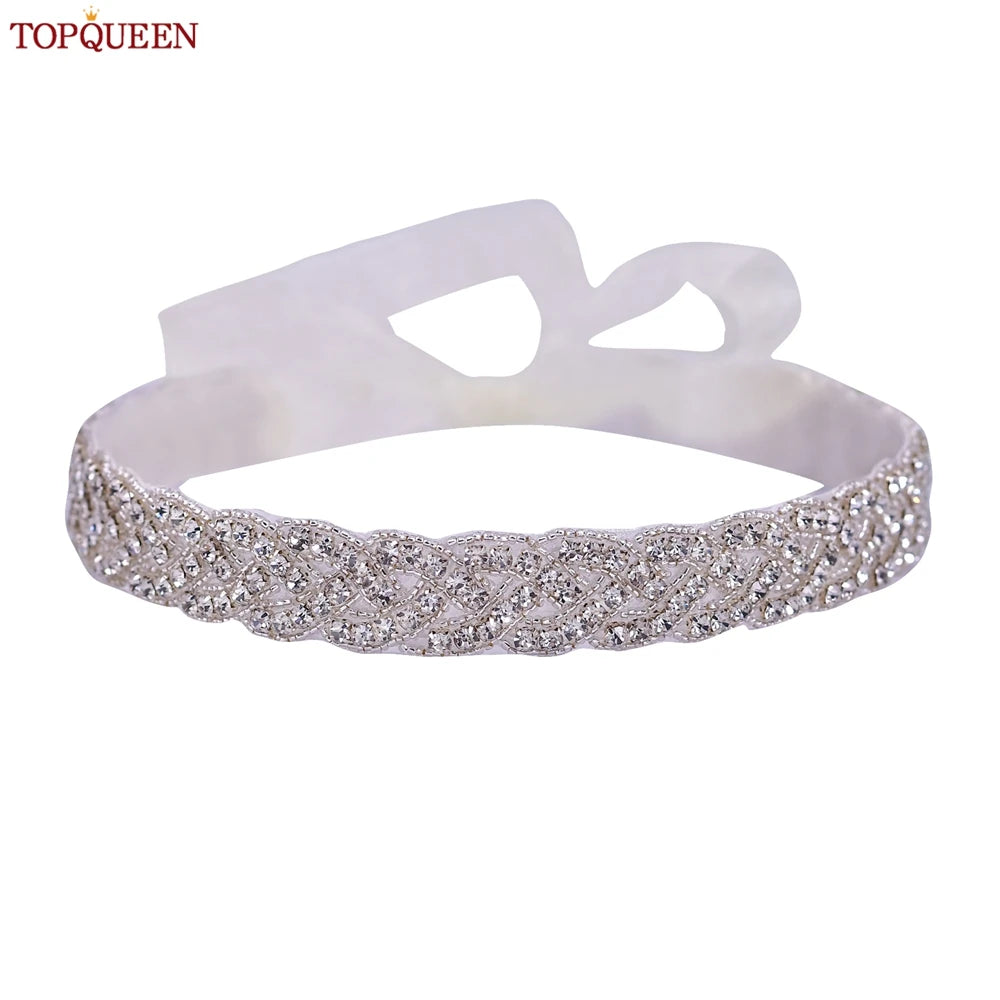 TOPQUEEN Luxury Wedding Bridal Sash Ribbon Sparkly Rhinestone Belts for Formal Dress Plus Size Diamond Belt Sash Applique  S216