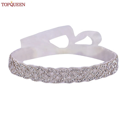 TOPQUEEN Luxury Wedding Bridal Sash Ribbon Sparkly Rhinestone Belts for Formal Dress Plus Size Diamond Belt Sash Applique  S216