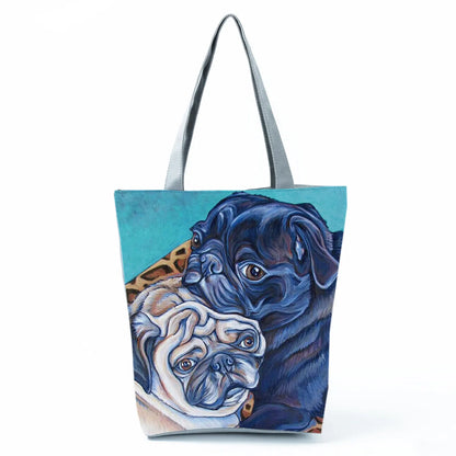 Color Painting Funny Bull Terrier Dog Print Shopping Bags Animal Tote Women School Traveling Shoulder Bag Ladies Casual Handbag