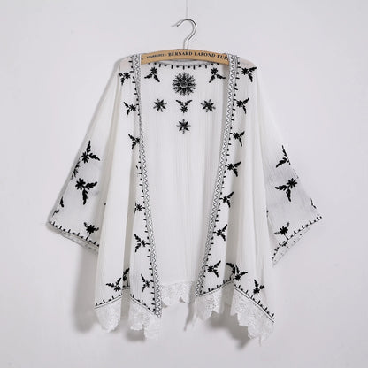 Women Embroidery Kimono Cardigan 2023 Boho Fashion Summer Shawl Shirt Blouse Sunscreen Lace Loose Tops Outwear Blusas Feminina