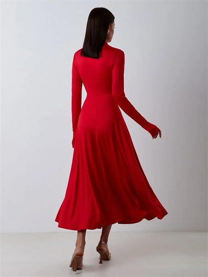 Tossy Solid Elegant Fashion Long Dress For Women Basic Long Sleeve Patchwork Autumn 2023 Ribbed Dress Hollow Out Party Dress