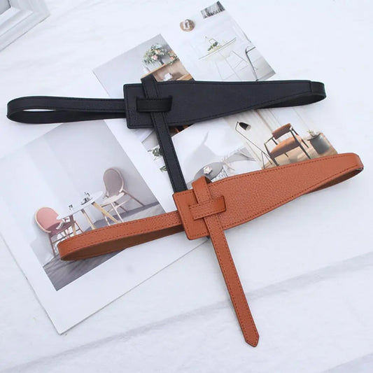 Retro Design Women Belt Fashionable Korean Style Women's Faux Leather Belt Irregular Shape Adjustable Knot Long for Suit