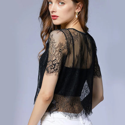 Black White Lace Women Bolero Femme Elegant Sheer Shrug Evening Party Dresses Cape Mariage Wedding Shawl Formal Cover up