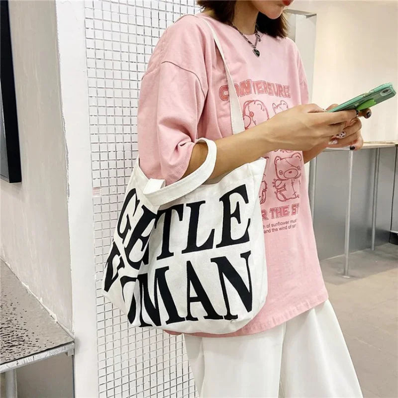 Tote Handbag Women's 2023 Summer New Fashion Korean Edition Simple Canvas Shoulder Bag Large Capacity Tote Letter Big Cloth Bag