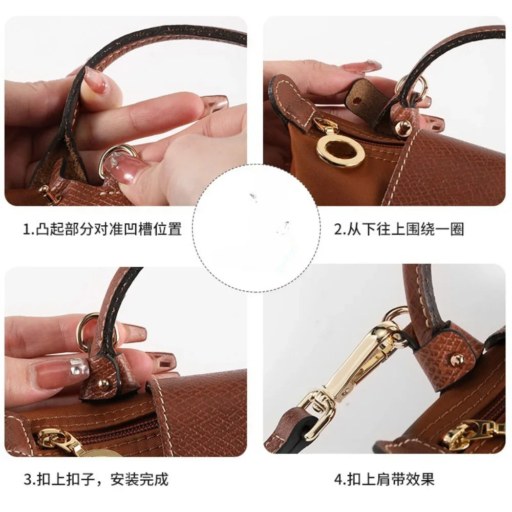 65cm Suitable for Longchamp mini Bag Straps Transformation Accessories Punch-free Genuine Leather Shoulder Strap