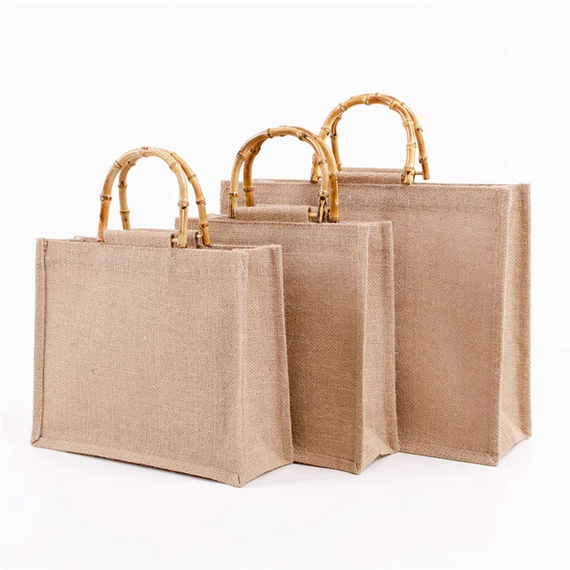 Burlap Jute Shopping Bag DIY Handbag Girls Retro Portable Large Size Tote Bags