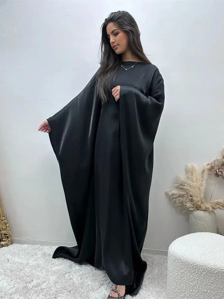 Ramadan Eid Satin Batwing Butterfly Abaya Dubai Luxury 2024 Muslim Maxi Kaftan Dress Abayas For Women Kebaya Robe Femme Vestidos