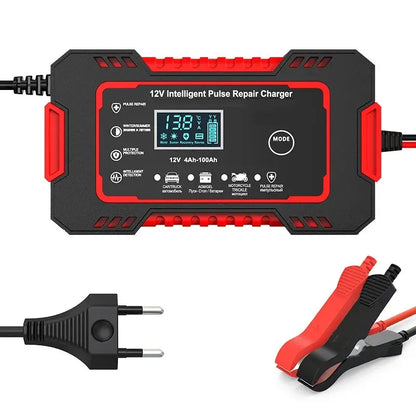 1 Set 12V6A Battery Charger Car/Motorcycle Charger Digital Display Suitable for Lead Acid Batteries EU Plug Reverse Protection