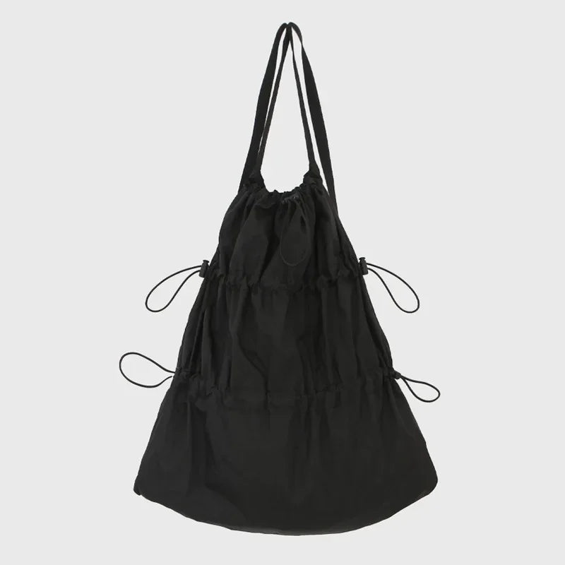 Summer 2024 Waterproof Nylon Large Capacity Drawstring Shoulder Bag Lightweight Pleated Leisure Men and Women Backpack Wholesale