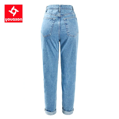 1886 Youaxon Cotton Vintage High Waist Mom Baggy Jeans Women`s Blue Denim Pants Boyfriend Jean Femme Jeans For Girls