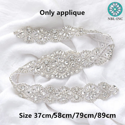 (1PC) Bridal dress belt wedding with silver crystals rhinestone applique sash belts No Ribbon for wedding dress WDD0152-WDD0403