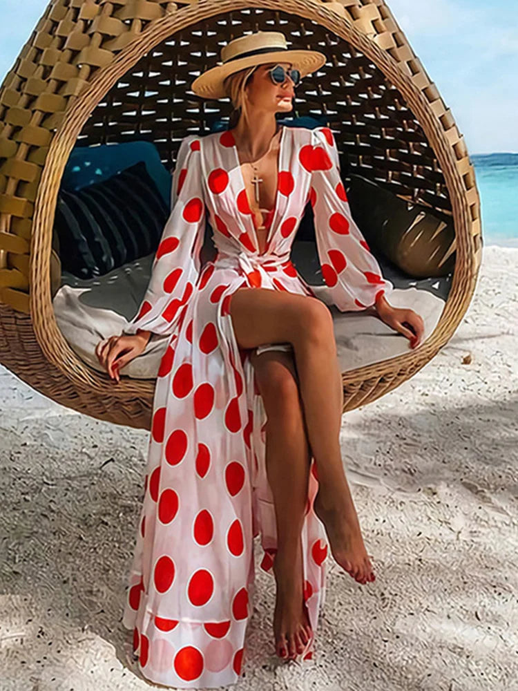 2024 Women Swimsuit Cover Up Sleeve Kaftan Beach Tunic Dress Robe De Plage Solid White Cotton Pareo  High Collar Beachwear