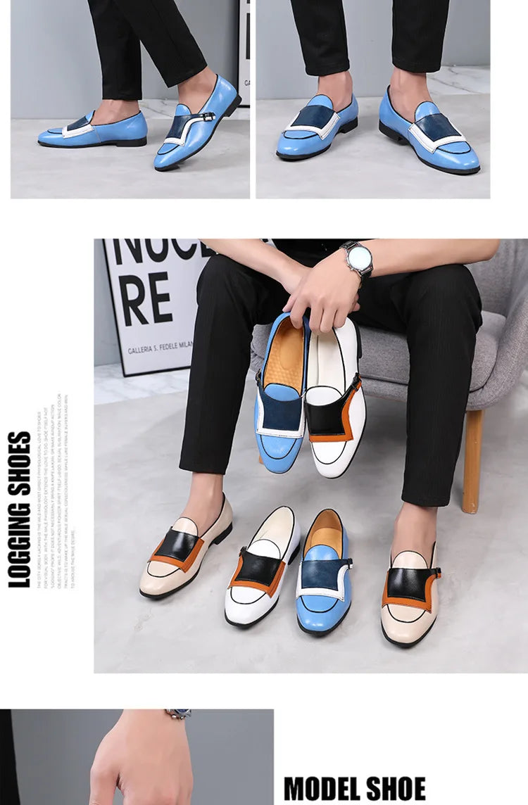 Luxury Designer New Monk Strap Blue and white Oxford Shoes For Mens Formal Wedding Prom Dress Homecoming Sapatos Tenis Masculino