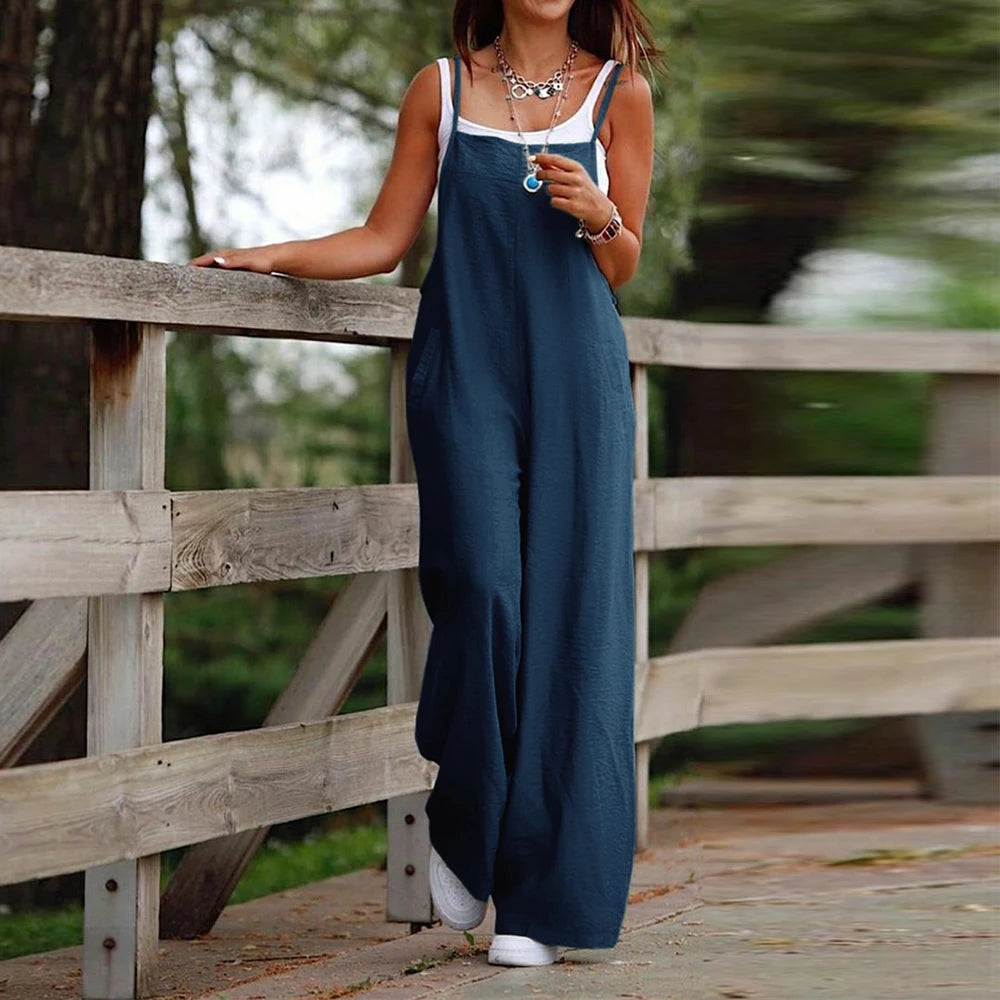 Plus Size Cotton Linen Overalls Pants Loose Wide -footed Casual Jumpsuit For Women Clothing Oversized 2023 Summer Tourism