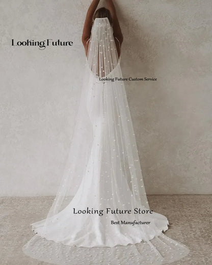 Sexy Mermaid Wedding Dress V-Neck Open Back Boho Wedding Gown Simple Plain Long Train Buttons Beach Bridal Dress Robe De Mariee