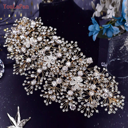 YouLaPan HP240 Golden Bride Hair Accessories Crystal Headband Woman Wedding Hair Jewelry Rhinestone Bridal Tiara and Headdress