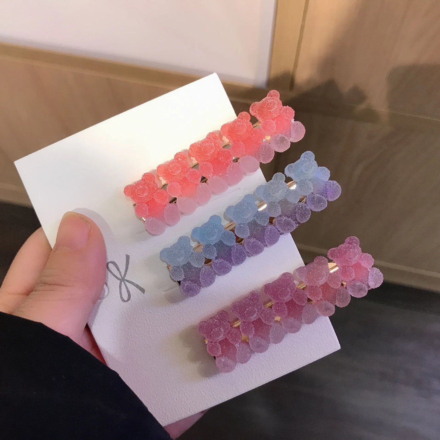 Marshmallow Gradient Bear Headdress New Cartoon Cute Girl Side Clip Sweet Bangs Hairpin Hair Accessories Female