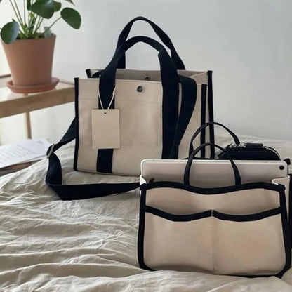 Women Canvas Tote Bag Lightweight Casual Shoulder Bag Versatile Tote Bag and Handbag Set Shoulder and Tote Bag Set Commuting Bag