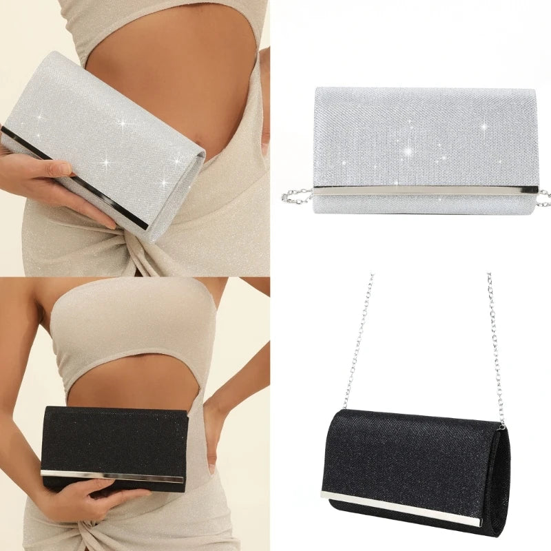 Women Glitter Handbag Evening Bag Party Bridal Clutch Prom Wedding Purse Shoulder Crossbody Bags Detachable Chain 517D