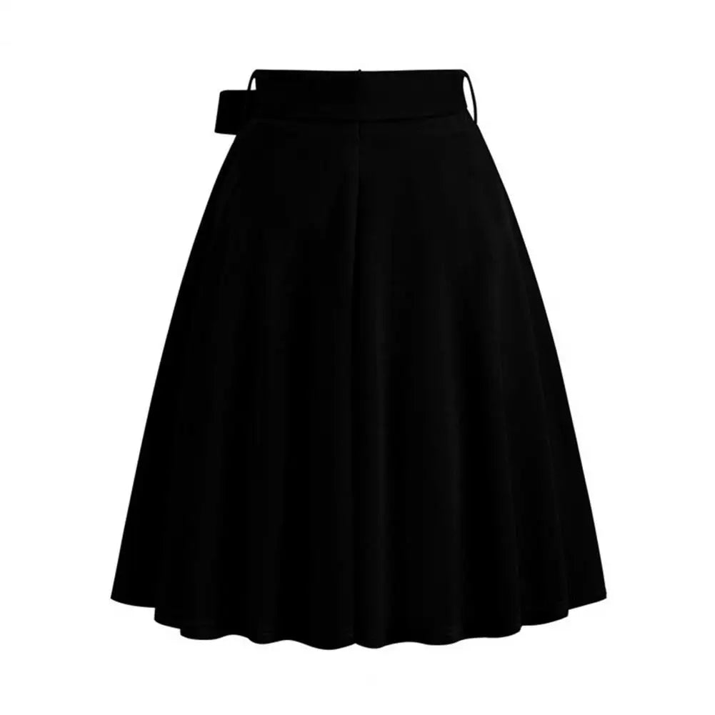 HOT SALES! Women Skirt Belted Tight Waist Bow Decor A-line Big Swing High Waist Soft Ruffle Party Midi Skirt