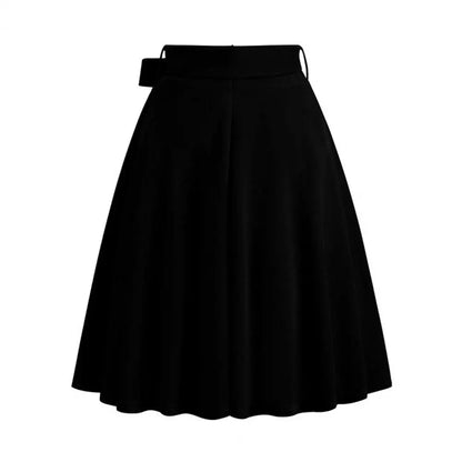 HOT SALES! Women Skirt Belted Tight Waist Bow Decor A-line Big Swing High Waist Soft Ruffle Party Midi Skirt