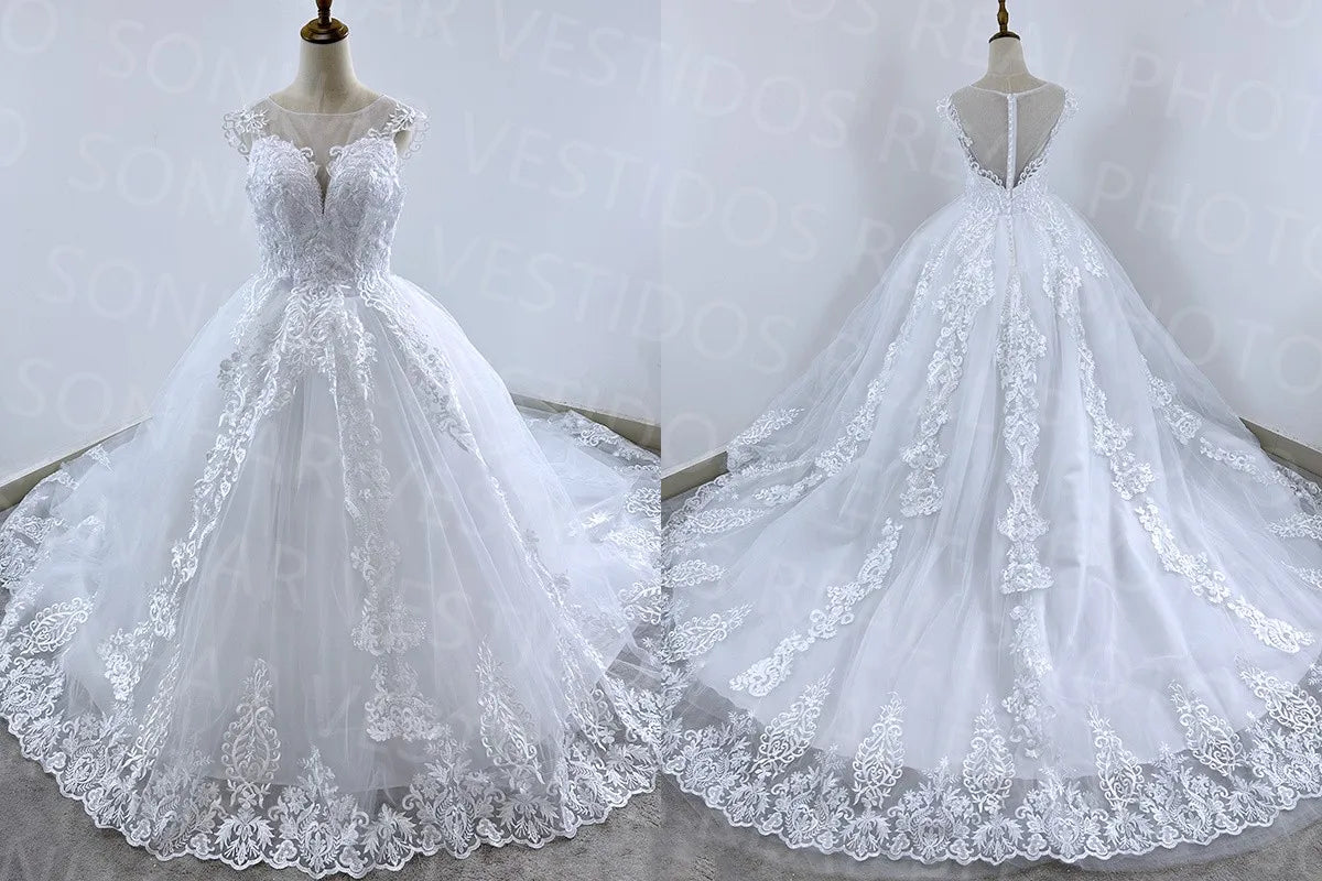 Vestido De Noiva 2024 Summer New Wedding Dress V-neck Luxury Lace Wedding Gown With Train Classic Ball Gown Plus Size