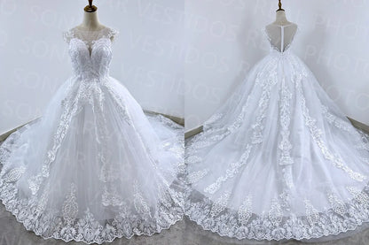 Vestido De Noiva 2024 Summer New Wedding Dress V-neck Luxury Lace Wedding Gown With Train Classic Ball Gown Plus Size