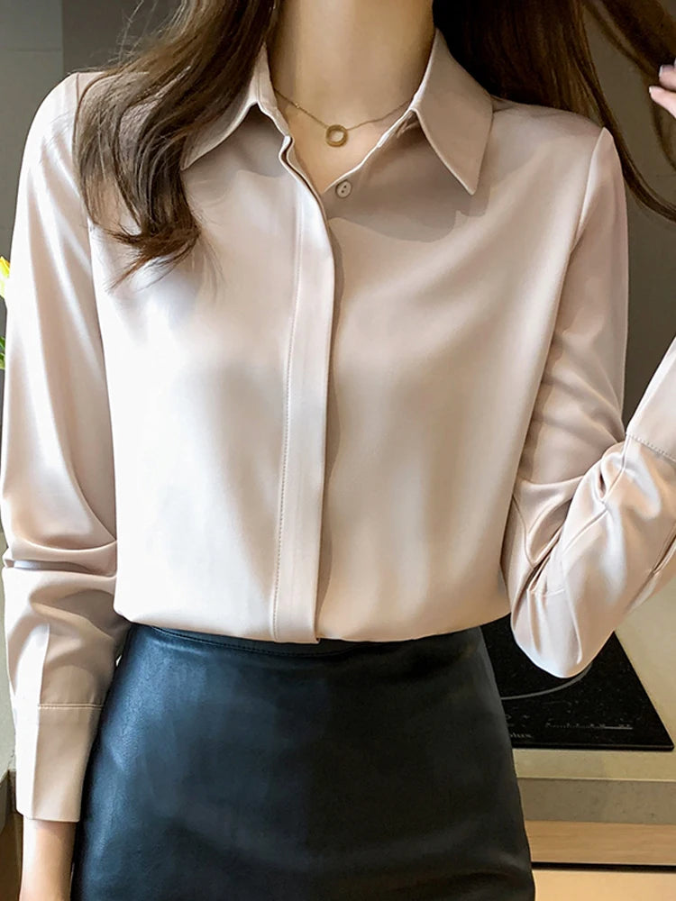 Spring and Summer Women's Long Sleeve Commuter Professional Solid Chiffon Shirt Women Tops Blouse Women Camisas De Mujer C348