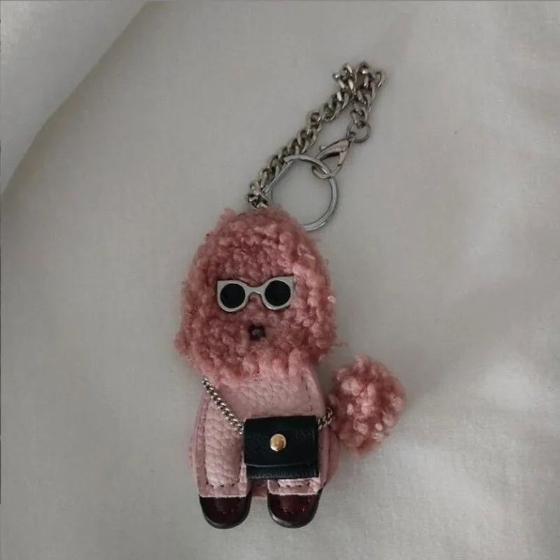 Cute Dog PU Leather Keychain Fashion Women Handbag PU Leather Poodle Keychain Pendant Bag  Men's Car Key Ring Key Chain Pendant