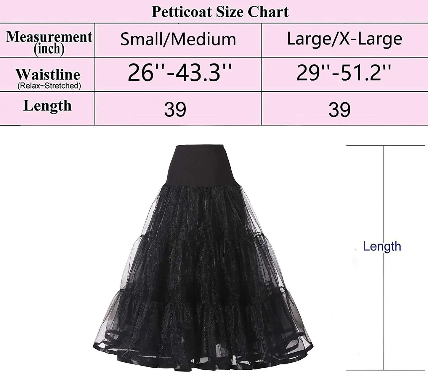 WOWBRIDAL 95CM Long Petticoat Ruffled Crinoline Vintage Wedding Bridal  for  Dresses Underskirt Rockabilly Tutu