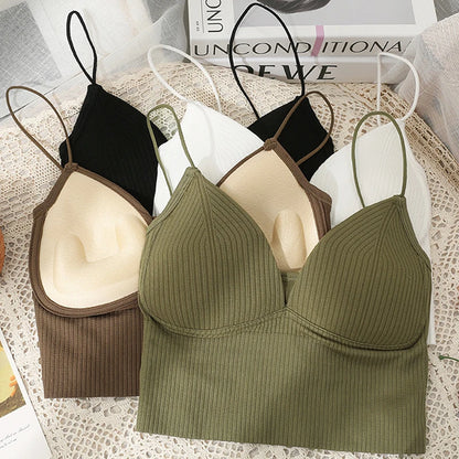 V-Neck Camisole Women Sexy Stretch Push Up Bra with Chest Pads Knitted Crop Top for Female Short Tube Top Tops Bralette Y2k