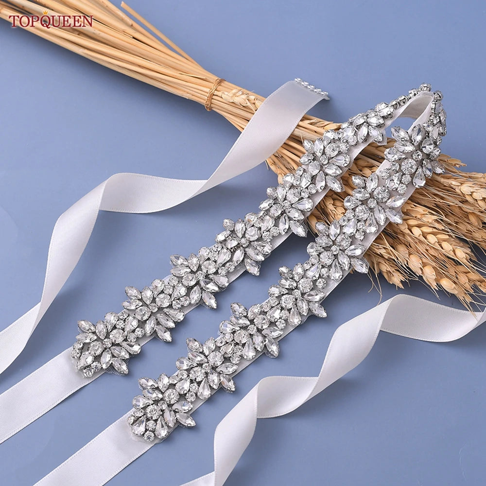 TOPQUEEN S269 Women's Crystal Rhinestone Sashes Bridesmaid Evening Party Belt Wedding Dresses Accessories Waistband Bridal Belts