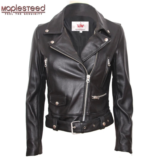 MAPLESTEED Natural Sheepskin Genuine Leather Jacket Women Brand Slim Female Jacket Real Lambskin Outerwear Ladies Clothing  M125