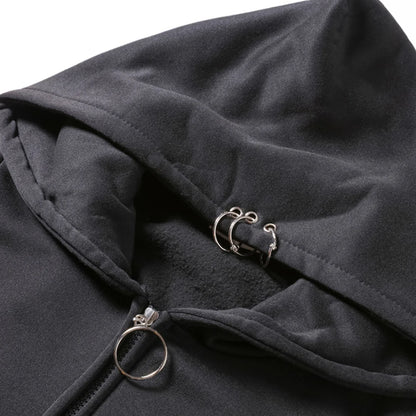 XUANSHOW 2023 Women Hoodies Gothic Punk Iron Ring Sweatshirts Autumn Winter Long Sleeve Zip-up Black Jacket Zipper Ladies Coat