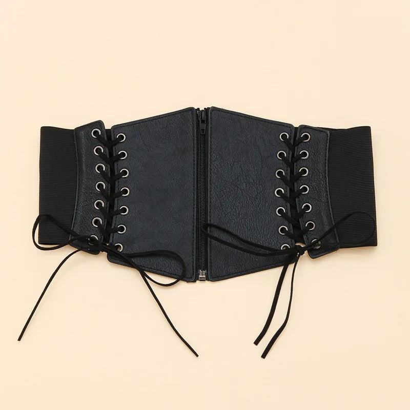 Fashion Punk Corset Wide Belts Women Slimming Body Elastic Bustier Waistband PU Leather Hip Hop Gothic Dress Girdle Belt Straps