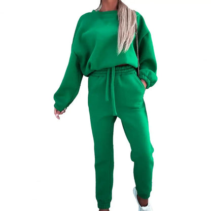 Women Sports Pants Suit Solid Color Loose Elastic Waist Ankle-banded Women Tracksuit Sets