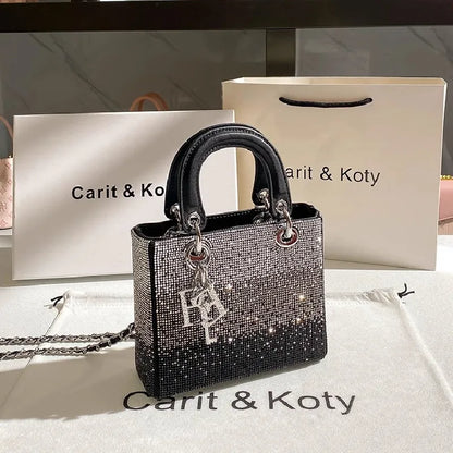 Spring and Summer New Gradient Water Diamond Chain Portable Small Square Bag Banquet Dress One Shoulder Crossbody Women's Bag