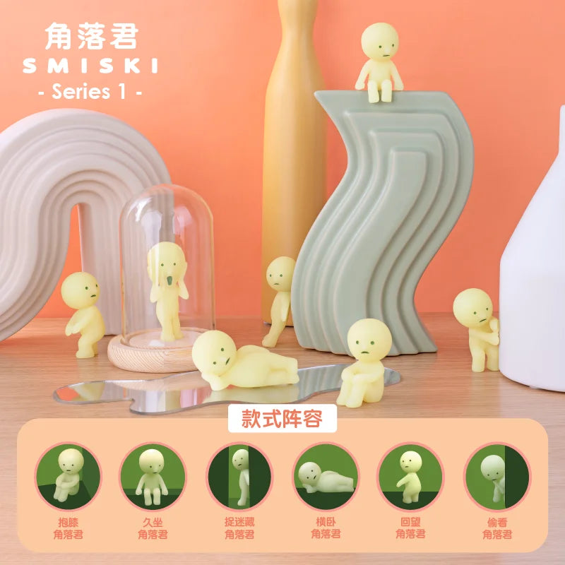 Smiski Series 1 Blind Box Mini Figure Noctilucent Kawaii Cute Doll Mystery Boxes Collection Model Desktop Ornament Surprise Gift