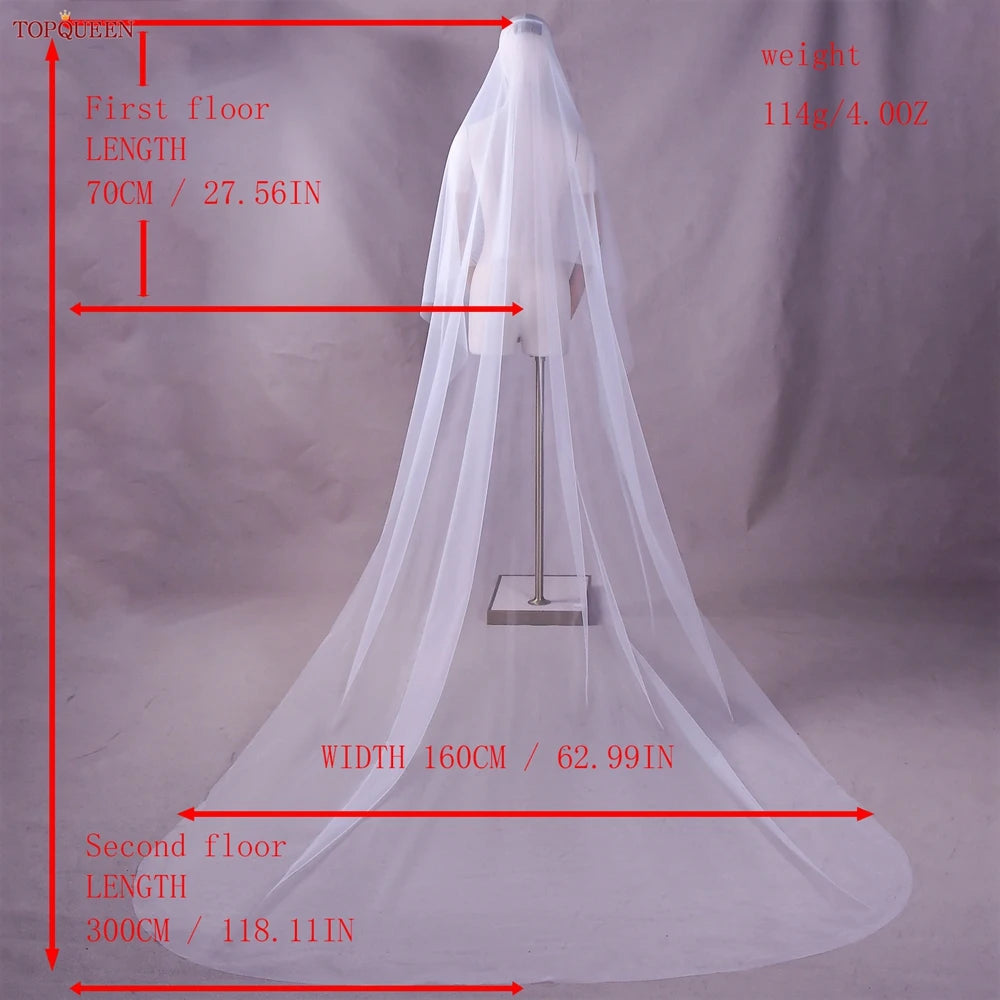 TOPQUEEN V131 2 Tier Minimalist Wedding Veil with Blusher Veil for Bride Bachelorette Party Bride Accessories Bridal Veils